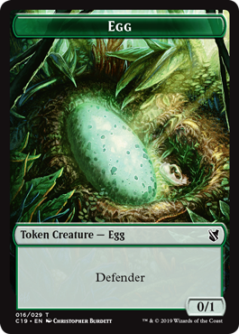 Egg (0/1, Defender) // Rhino (4/4, trample)