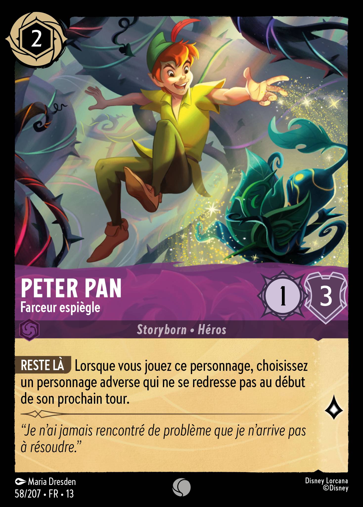 peter pan lorcana card 003-158 Wendy Darling - Authority on 3 Willpower Peter Pan - Playful Prankster