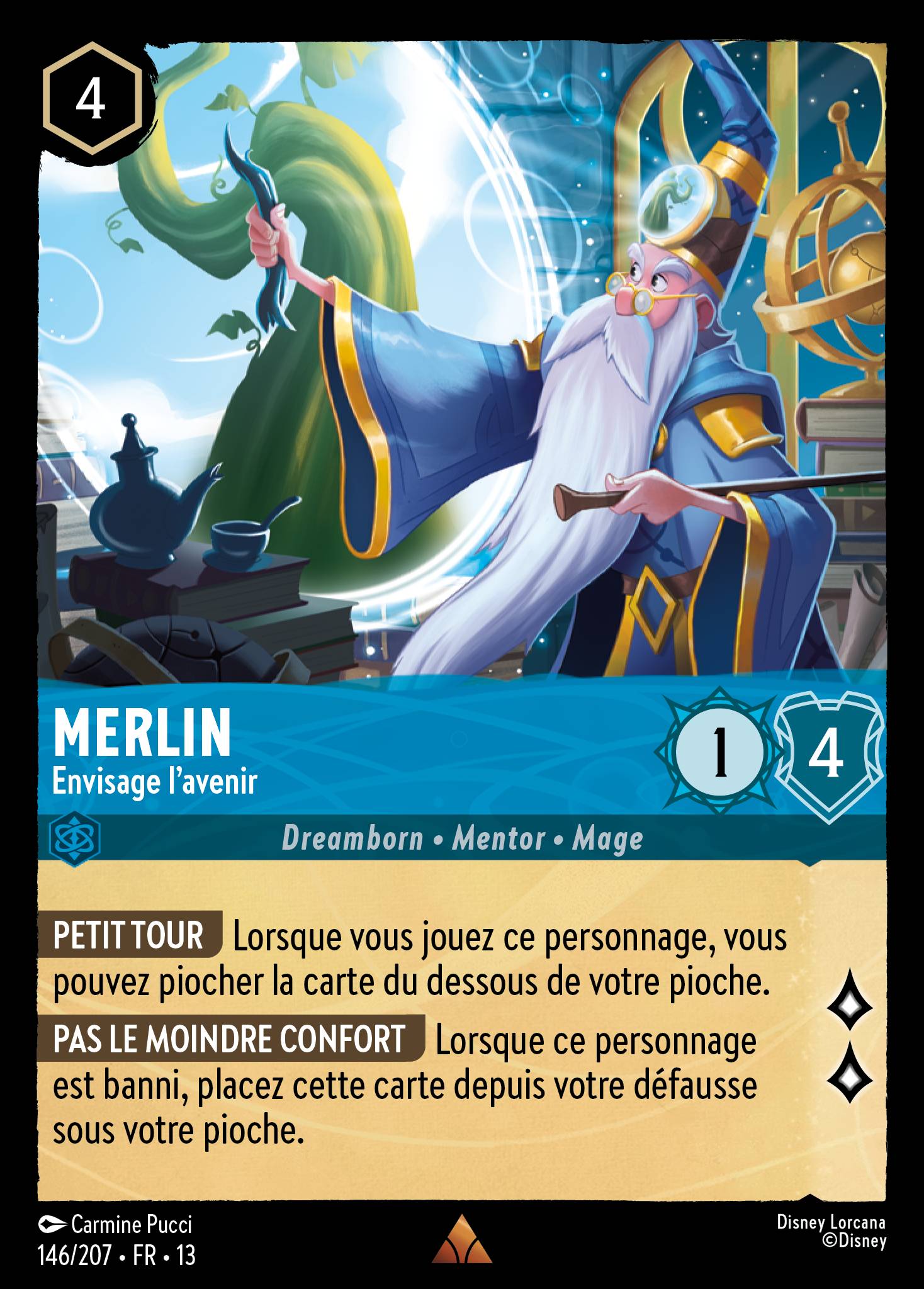 merlin lorcana card Disney Floodborn - Shapeshifter - Rare #53 Holo Cold Foil Cost Ink Merlin - Intellectual Visionary [Foil]