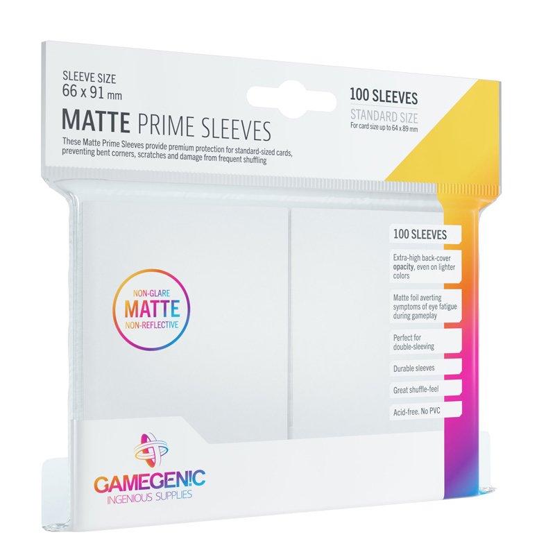 100 Matte Non-Glare Prime Sleeves 66 x 91 mm White - Gamegenic