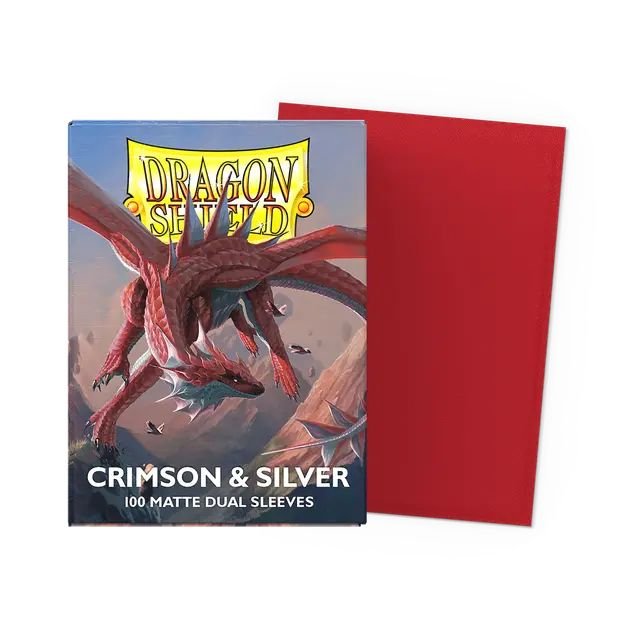 100 Crimson & Silver Dual Matte Standard Size Sleeves - Dragon Shield