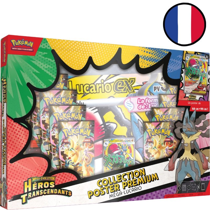 Coffret Collection Poster Premium Méga-Évolution – Héros Transcendants - Méga-Lucario - Pokémon FR