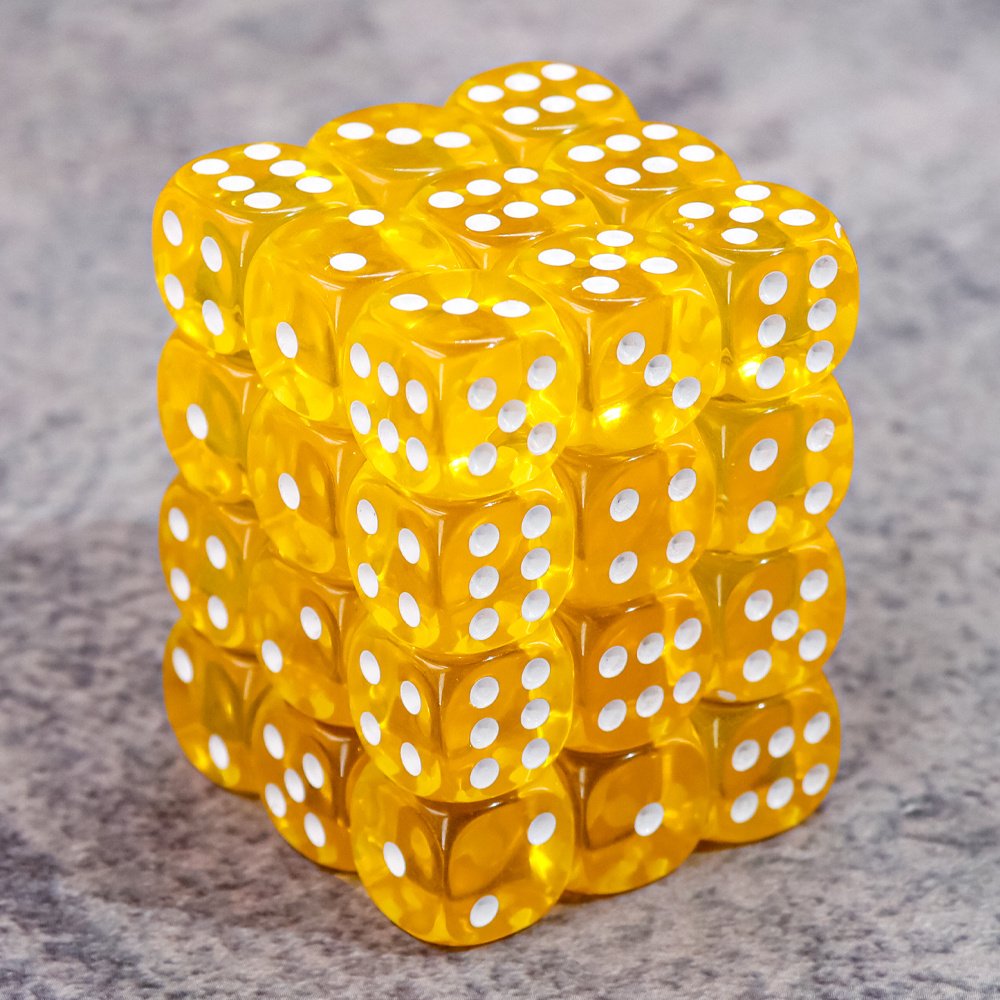 Dé 6 faces - Lot de 36 dés - 12mm - Jaune Transparent - Epic Forge