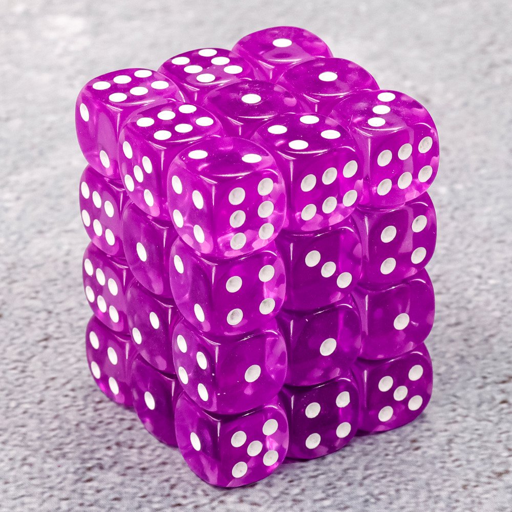 Dé 6 faces - Lot de 36 dés - 12mm - Violet transparent - Epic Forge