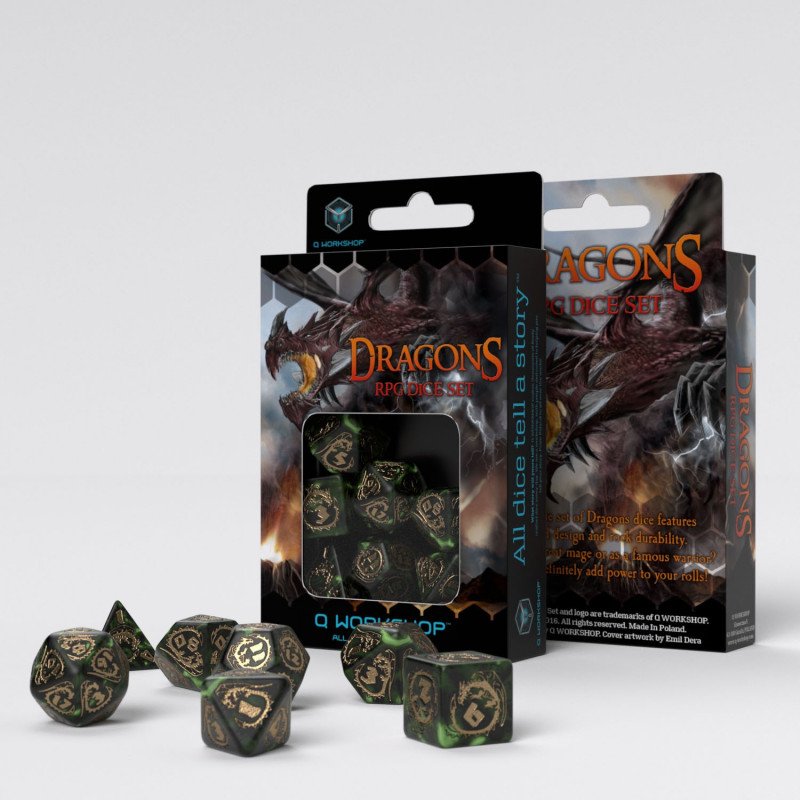 Set de dés Dragons Bottle Green & Gold - Q-Workshop