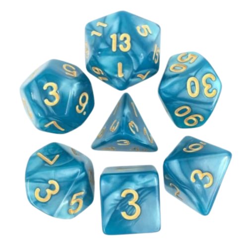 Set of 7 dice - Pearly Blue and Gold - Epic Forge