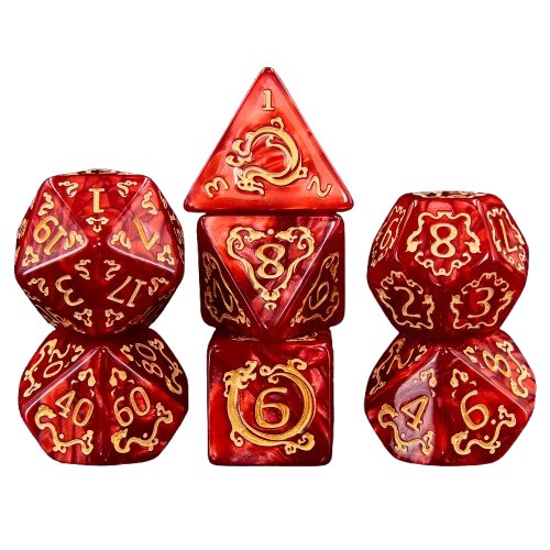 Set of 7 Dice - Auspicious Clouds Red - Epic Forge