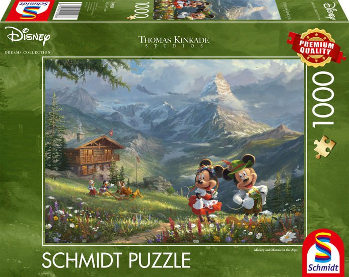 Puzzle 1000 pièces Disney - Kinkade : Mickey et Minnie dans les Alpes