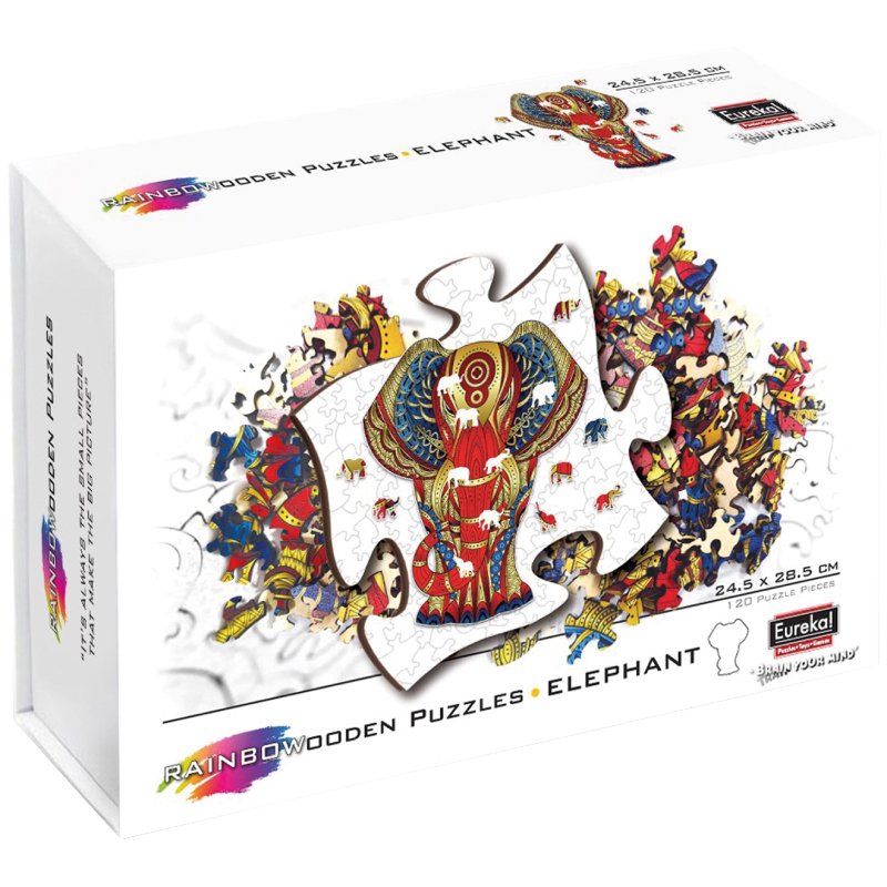 Wooden Jigsaw Puzzle 120 Pieces - Elephant - Rainbowooden