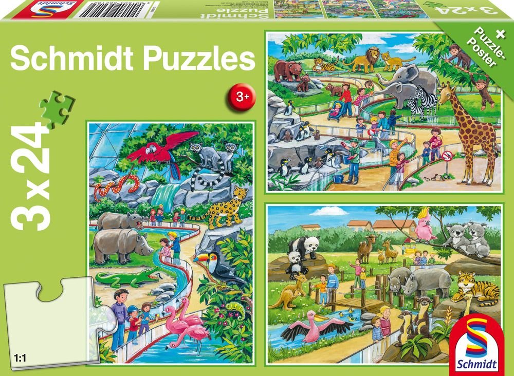 Jigsaw Puzzle 3x24 Pieces - A day at the Zoo - Schmidt