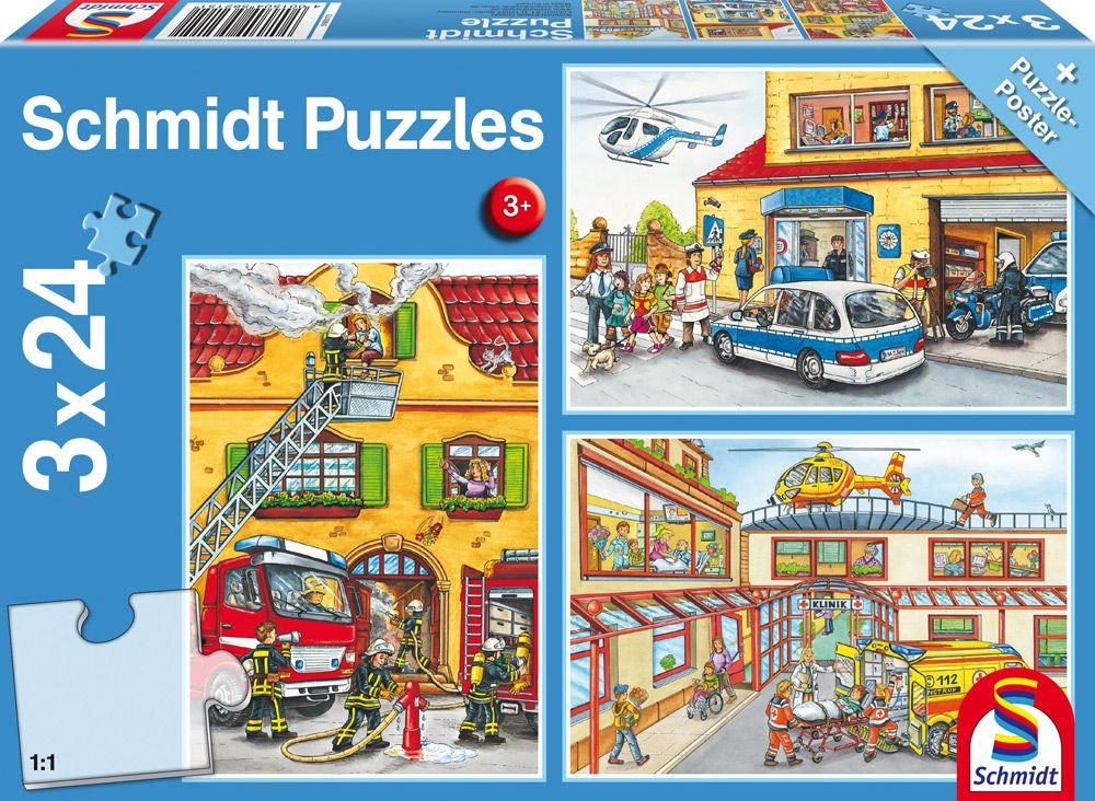 Jigsaw Puzzle 3x24 Pieces - Fire Brigade and Police - Schmidt
