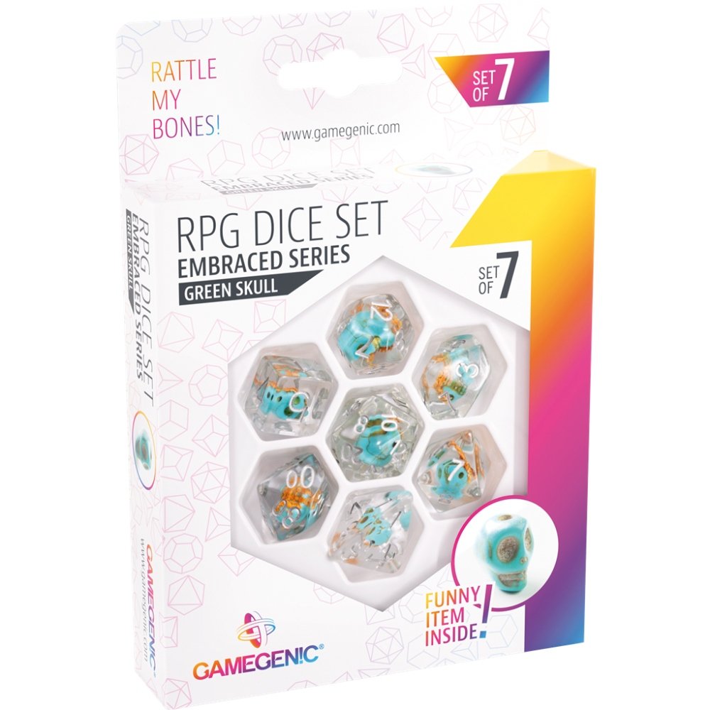Set of 7 RPG Embraced Series Green Skull Dice - Gamegenic