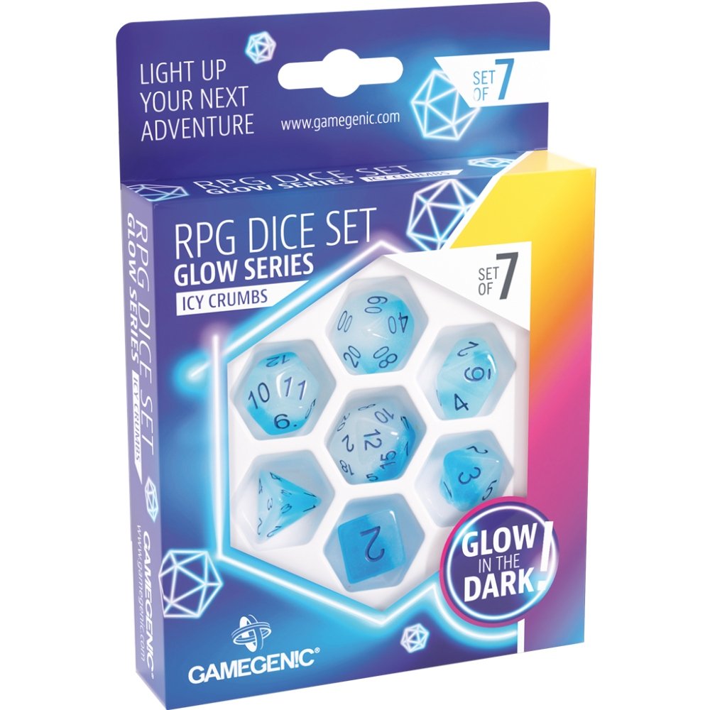 Set of 7 RPG Glow Series Icy Crumbs dice - Gamegenic