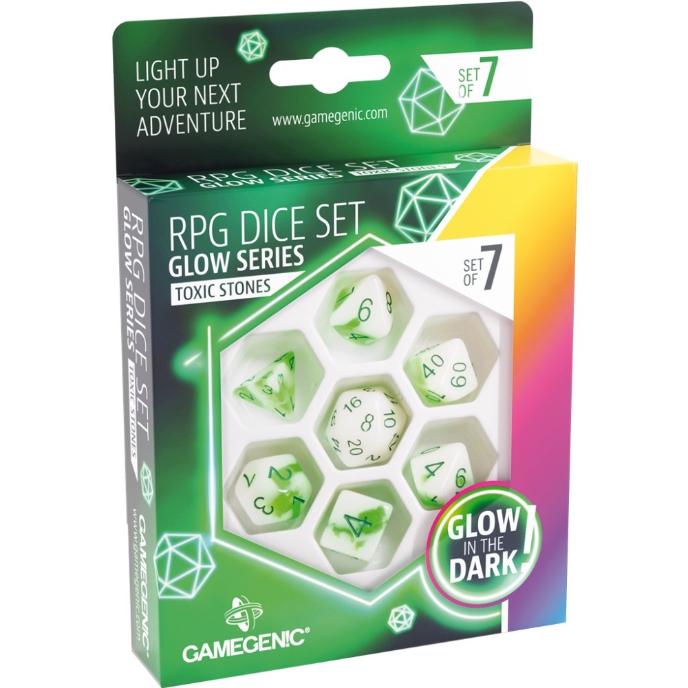 Set of 7 RPG dice Glow Series Toxic Stones - Gamegenic