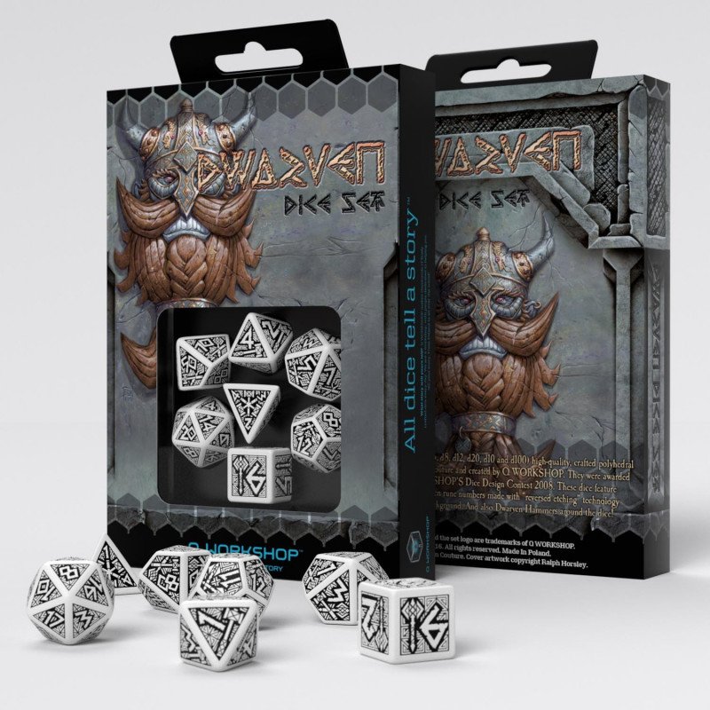 Dice Set Dwarven White & Black - Q-Workshop