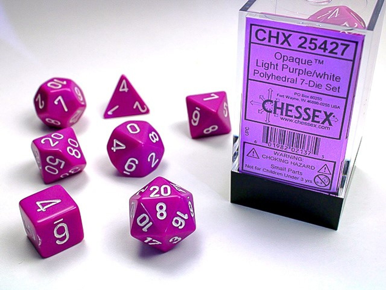 Opaque Polyhedral Light Purple and White 7-Die Set - Chessex