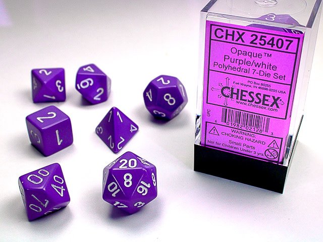 Opaque Polyhedral Purple and White 7-Die Set - Chessex